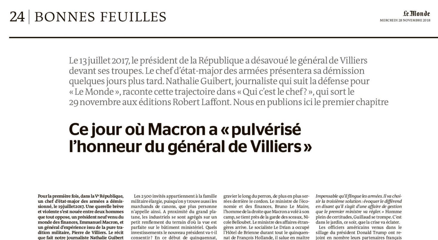 Read more about the article Le 13 juillet 2017, le président Macron désavoue en public le chef d’état-major des armées. Une crise majeure de la République racontée pour la première fois.